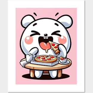 cute bunny eating pizza Posters and Art